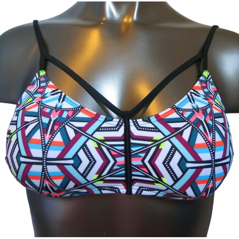 Victoria's Secret PINK Bright Abstract Geo Cut-Out Strappy Bralette Swim Top S
